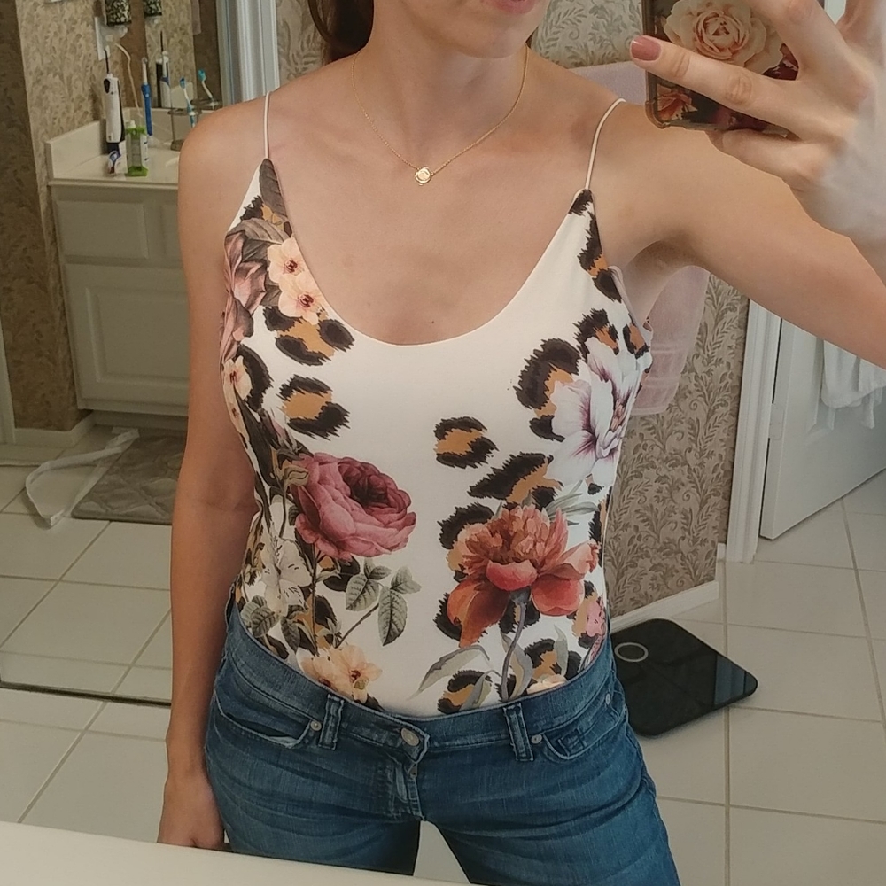 Floral leopard print body suit